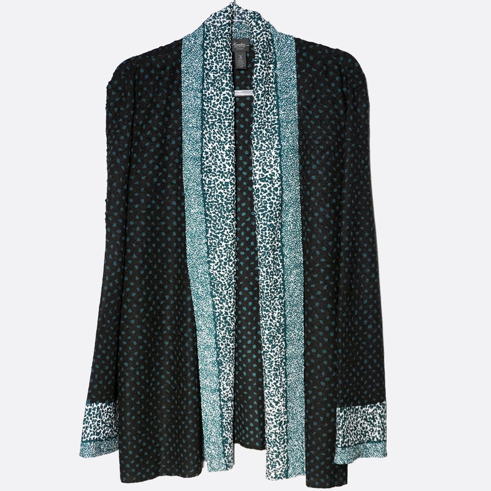 Chico's Travelers Charcoal Teal Crushed Jacket XL 1X 2X Crinkle Textured Kimono - Picture 2 of 9